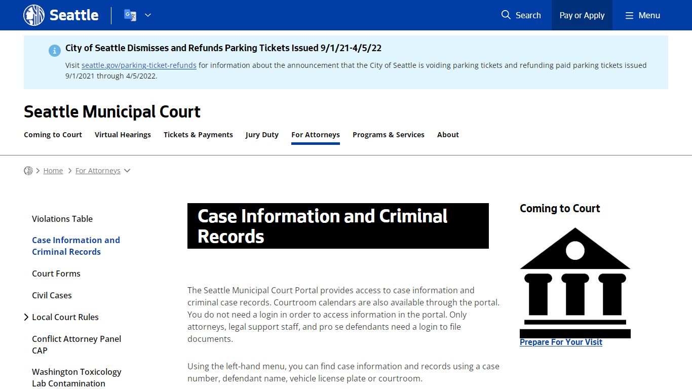 Case Information and Criminal Records - Courts | seattle.gov