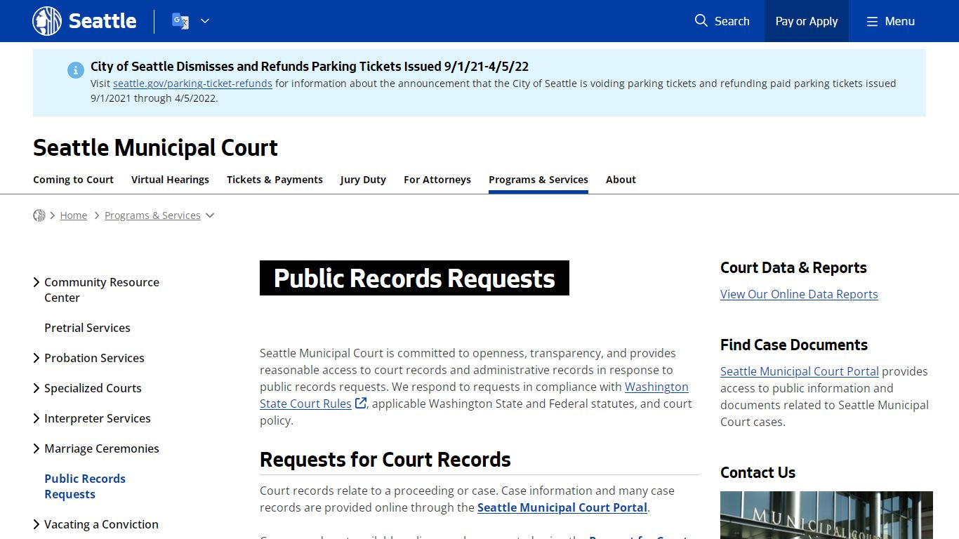 Public Records Requests - Courts | seattle.gov